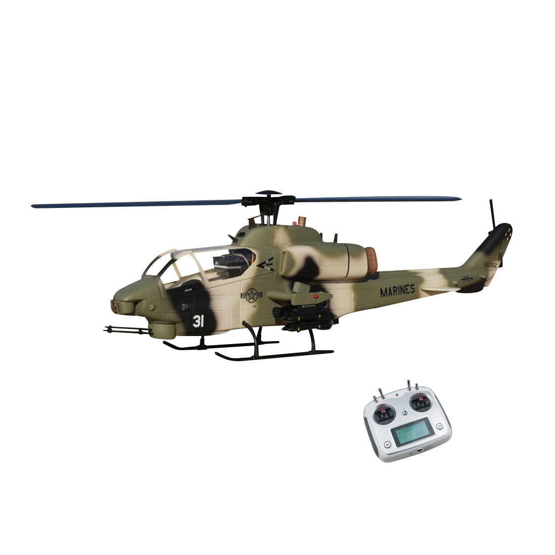 WOLFBUSH&ROBAN AH-1W 470-Class 2.4G 6CH Dual-Rotor RC Military Helicopter Model with GPS Positioning, Synchronized Turret & Left/Right-Hand Control (RTF Version/Grey)