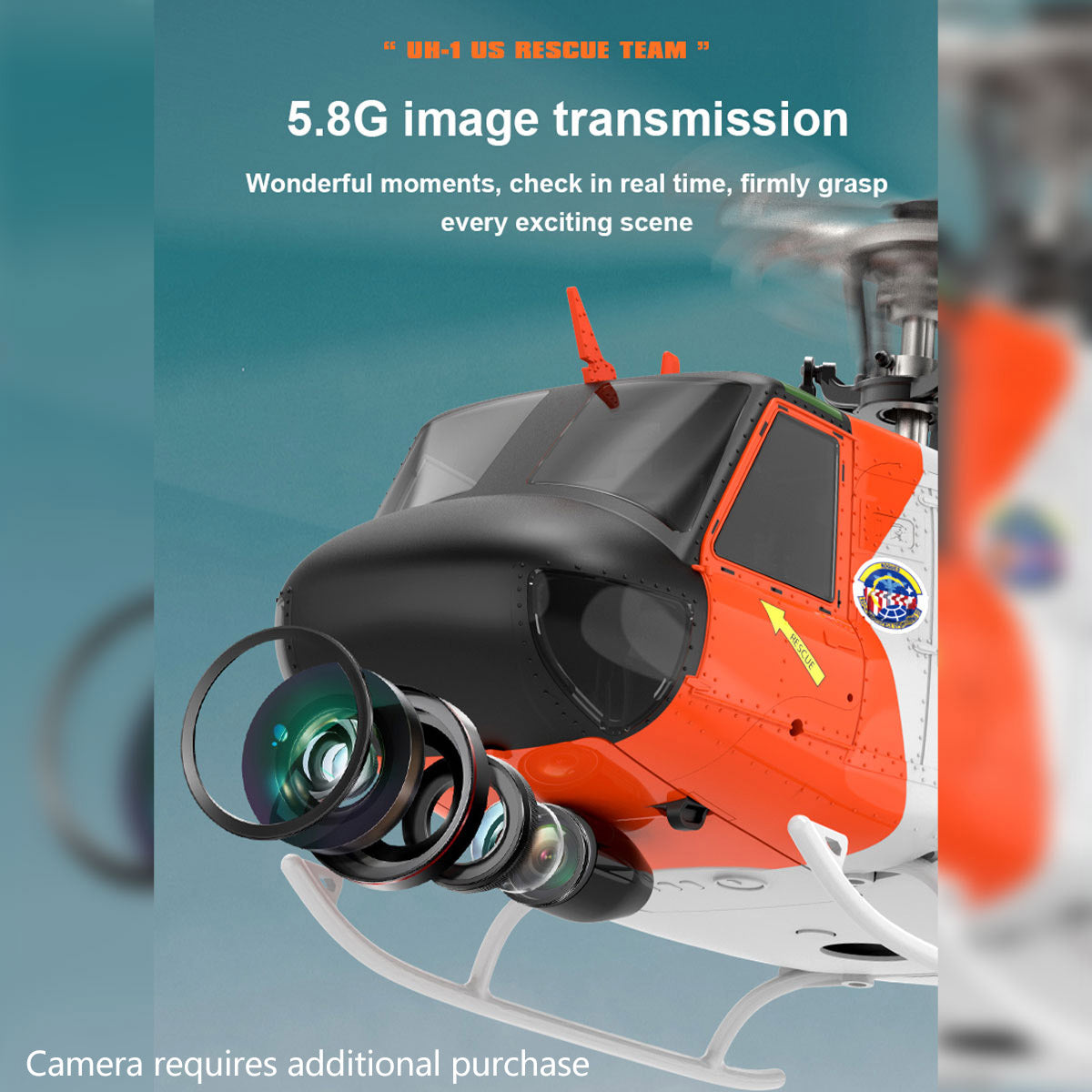 WOLFBUSH×YU XIANG F07S UH-1 Huey 1/34 Scale 2.4G 6CH Brushless Direct Drive 6G Flybarless RC Helicopter Model with GPS Positioning for Altitude Hold and Adjustable Left/Right Hand Throttle (RTF Version/White Rescue Livery)