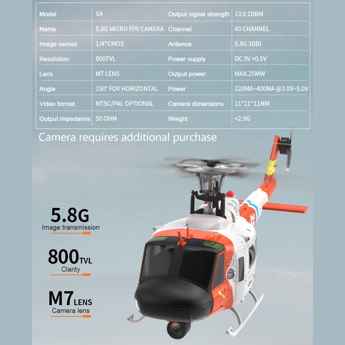 WOLFBUSH×YU XIANG F07S UH-1 Huey 1/34 Scale 2.4G 6CH Brushless Direct Drive 6G Flybarless RC Helicopter Model with GPS Positioning for Altitude Hold and Adjustable Left/Right Hand Throttle (RTF Version/White Rescue Livery)