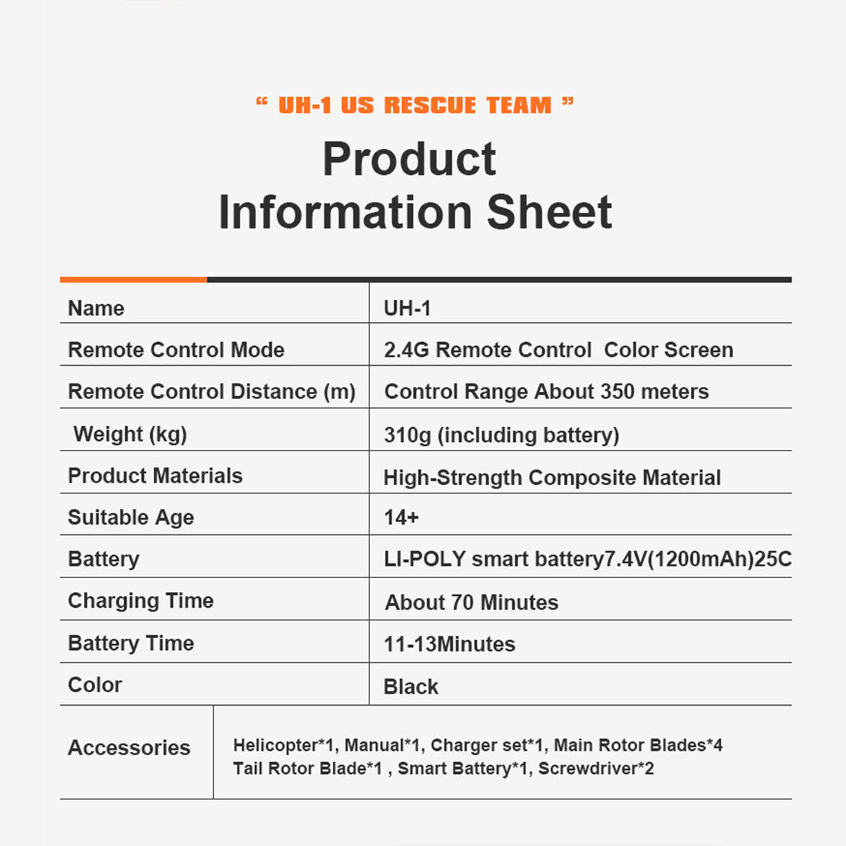 WOLFBUSH×YU XIANG F07S UH-1 Huey 1/34 Scale 2.4G 6CH Brushless Direct Drive 6G Flybarless RC Helicopter Model with GPS Positioning for Altitude Hold and Adjustable Left/Right Hand Throttle (RTF Version/White Rescue Livery)