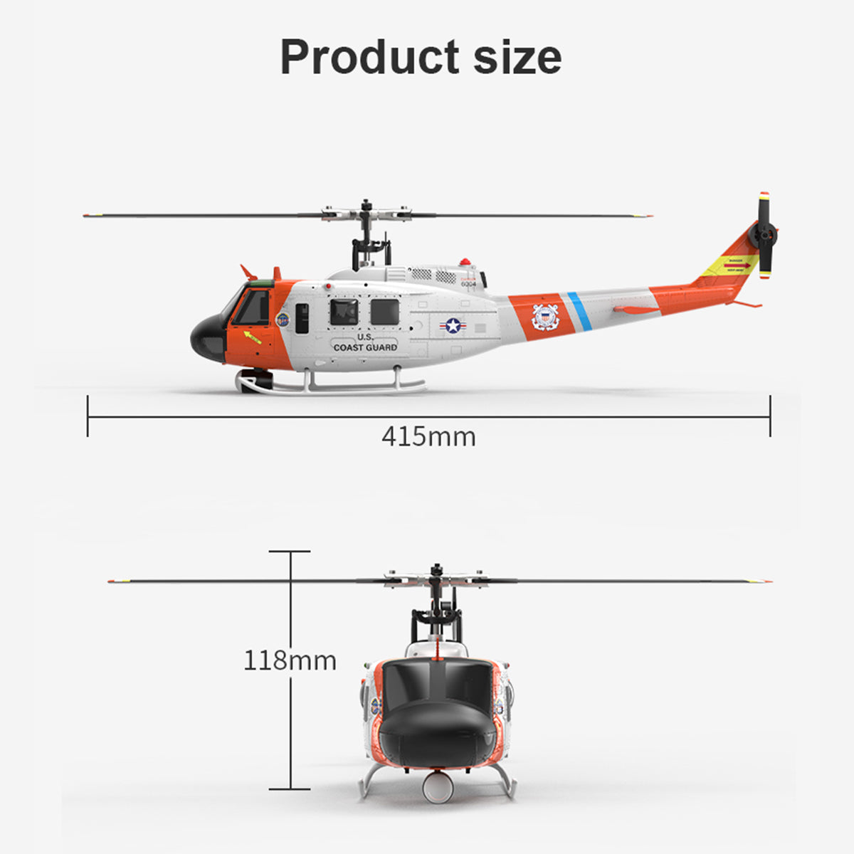 WOLFBUSH×YU XIANG F07S UH-1 Huey 1/34 Scale 2.4G 6CH Brushless Direct Drive 6G Flybarless RC Helicopter Model with GPS Positioning for Altitude Hold and Adjustable Left/Right Hand Throttle (RTF Version/White Rescue Livery)