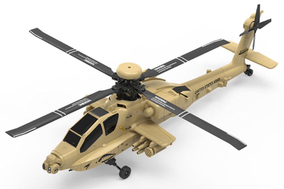 WOLFBUSH & YU XIANG F11-N AH64 1/32 Scale 2.4G 6CH Coaxial Dual Rotor 6G/3D Apache RC Helicopter Model with Optical Flow Altitude Hold (RTF Version/Desert Yellow)