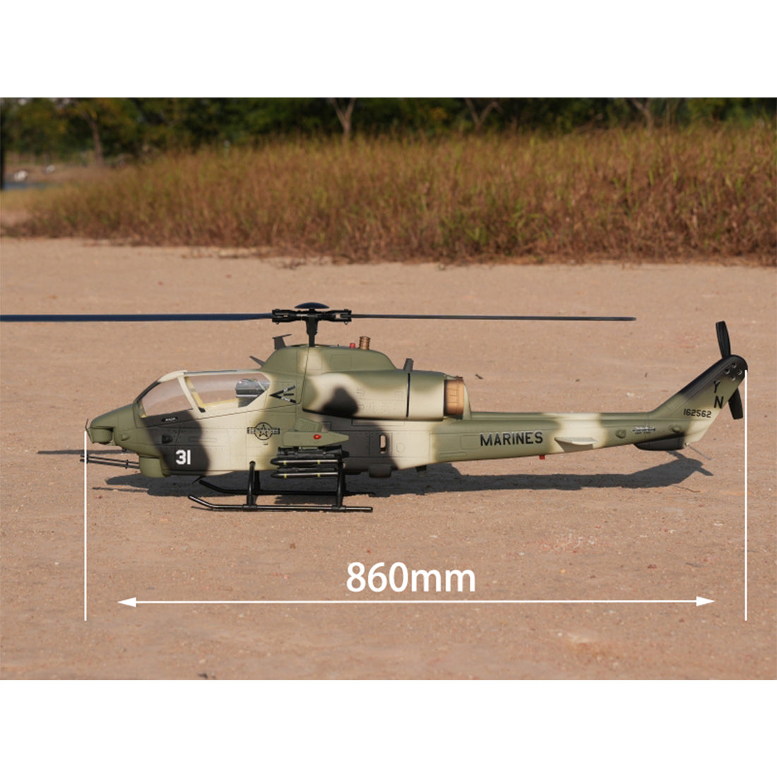 WOLFBUSH&ROBAN AH-1W 470-Class 2.4G 6CH Dual-Rotor RC Military Helicopter Model with GPS Positioning, Synchronized Turret & Left/Right-Hand Control (RTF Version/Grey)