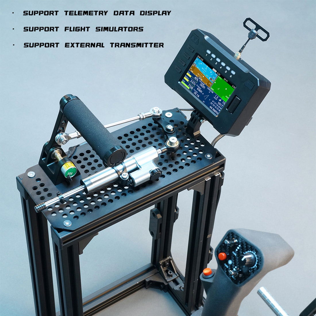 WOLFBUSH FF10 Flight Simulator Controller 10-Link 2.4G RC Transmitter with Throttle, Cyclic Stick & Rudder Pedals, ELRS 2.4G, CNC Metal Build for Fixed Wing, Helicopter & Multirotor