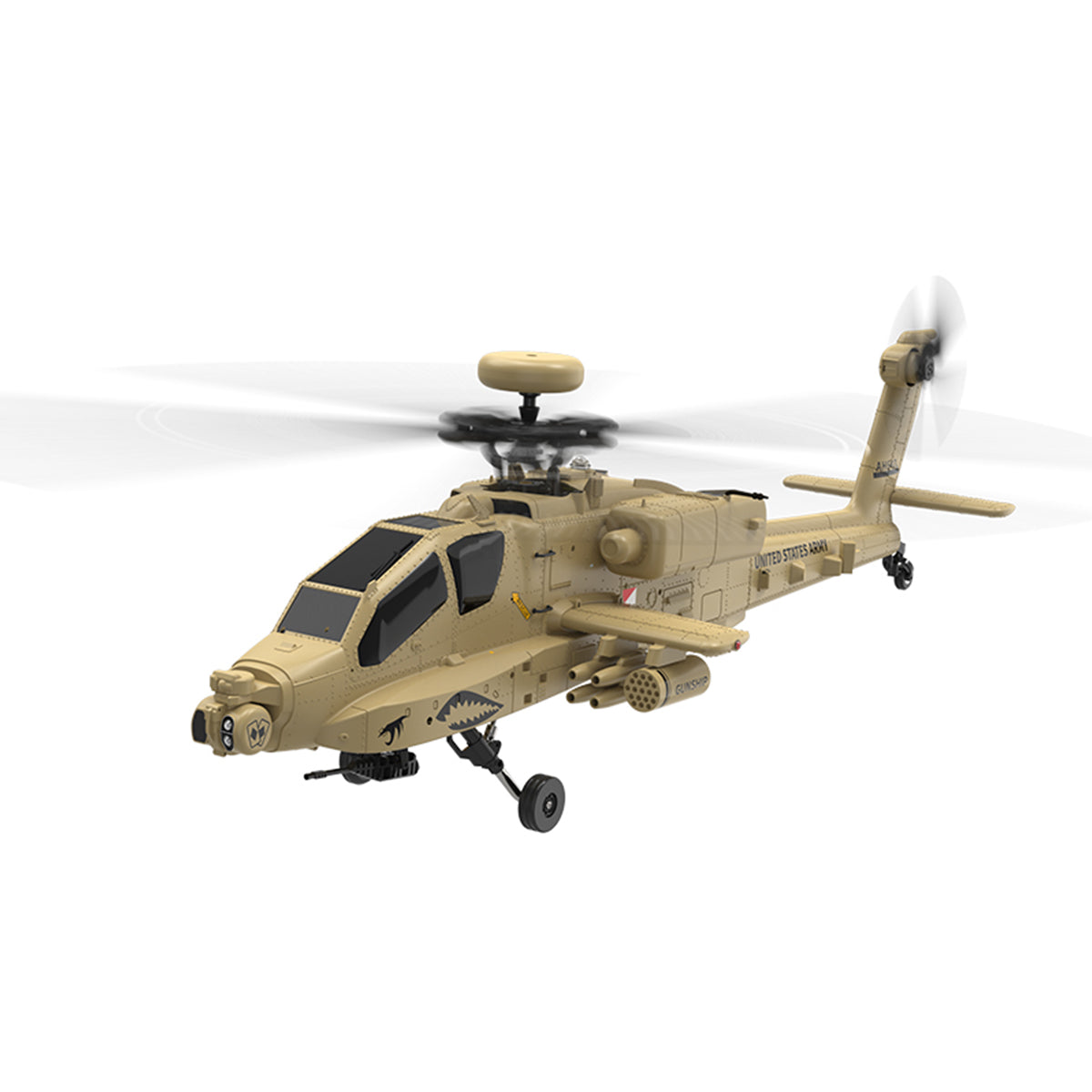 WOLFBUSH & YU XIANG F11-N AH64 1/32 Scale 2.4G 6CH Coaxial Dual Rotor 6G/3D Apache RC Helicopter Model with Optical Flow Altitude Hold (RTF Version/Desert Yellow)