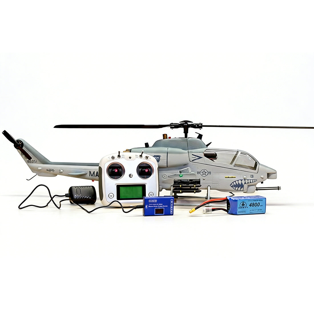 WOLFBUSH&ROBAN AH-1W 470-Class 2.4G 6CH Dual-Rotor RC Military Helicopter Model with GPS Positioning, Synchronized Turret & Left/Right-Hand Control (RTF Version/Grey)