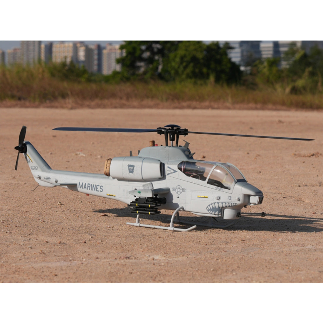 WOLFBUSH&ROBAN AH-1W 470-Class 2.4G 6CH Dual-Rotor RC Military Helicopter Model with GPS Positioning, Synchronized Turret & Left/Right-Hand Control (RTF Version/Grey)