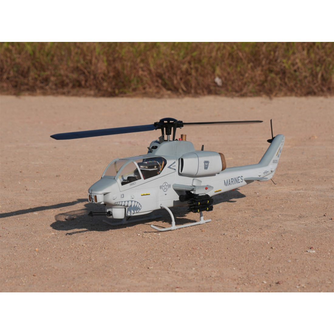 WOLFBUSH&ROBAN AH-1W 470-Class 2.4G 6CH Dual-Rotor RC Military Helicopter Model with GPS Positioning, Synchronized Turret & Left/Right-Hand Control (RTF Version/Grey)