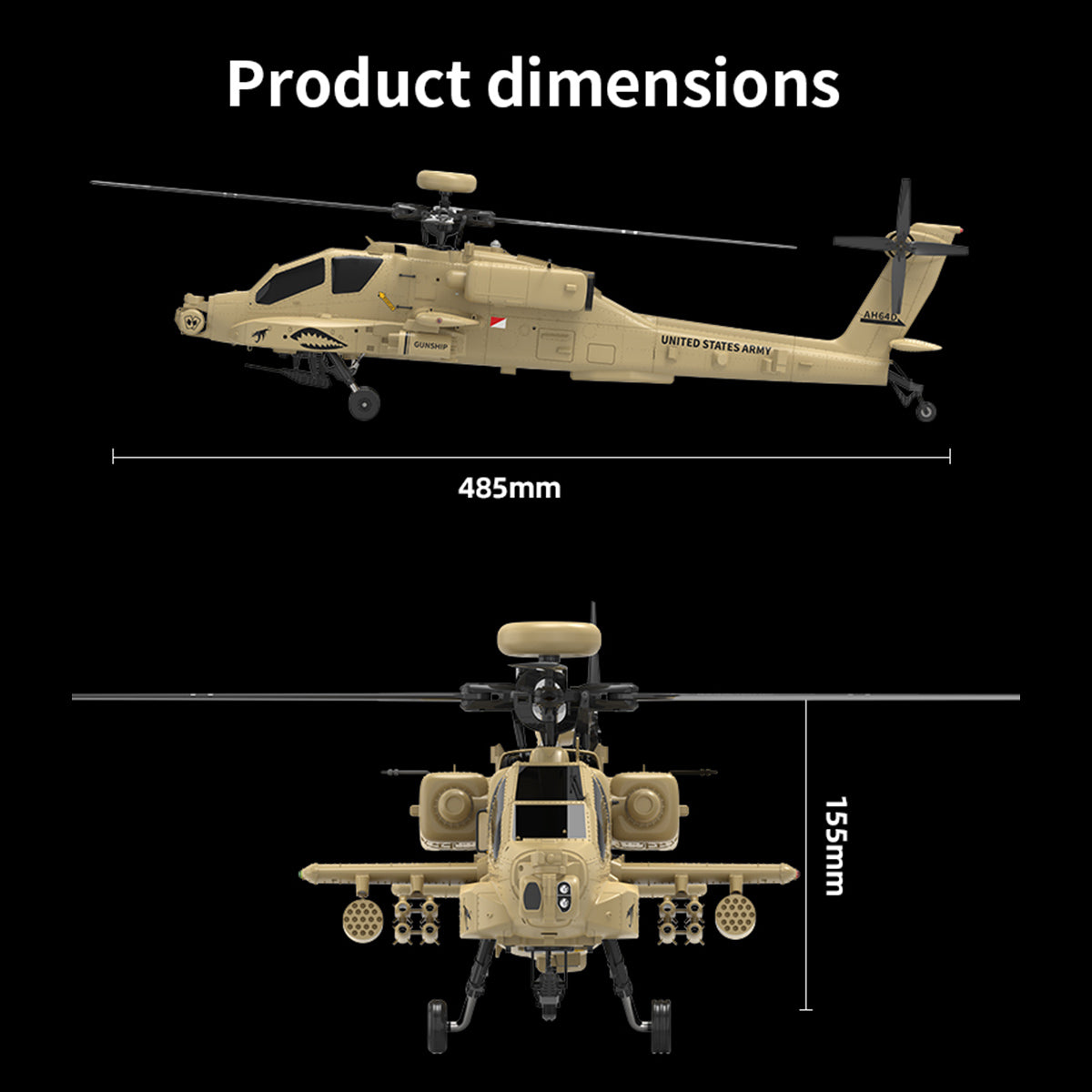 WOLFBUSH & YU XIANG F11-N AH64 1/32 Scale 2.4G 6CH Coaxial Dual Rotor 6G/3D Apache RC Helicopter Model with Optical Flow Altitude Hold (RTF Version/Desert Yellow)