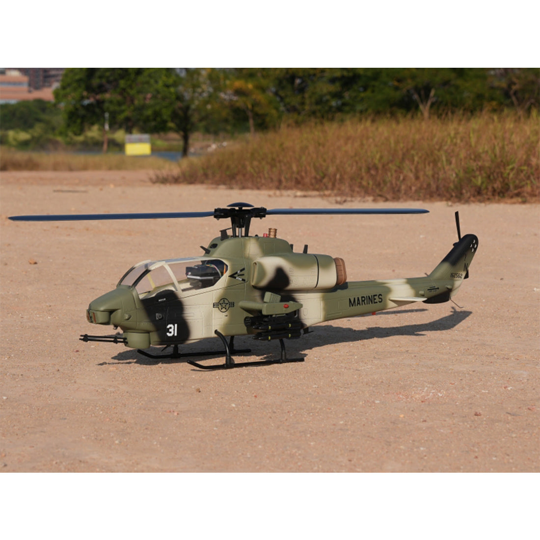 WOLFBUSH&ROBAN AH-1W 470-Class 2.4G 6CH Dual-Rotor RC Military Helicopter Model with GPS Positioning, Synchronized Turret & Left/Right-Hand Control (RTF Version/Grey)