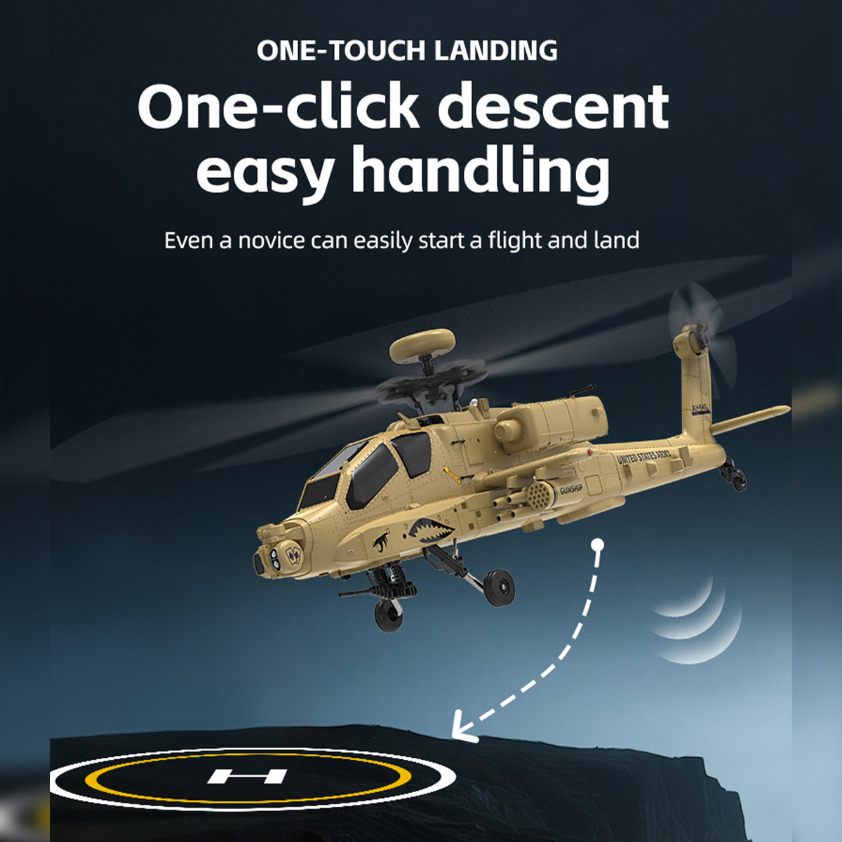 WOLFBUSH & YU XIANG F11-N AH64 1/32 Scale 2.4G 6CH Coaxial Dual Rotor 6G/3D Apache RC Helicopter Model with Optical Flow Altitude Hold (RTF Version/Desert Yellow)