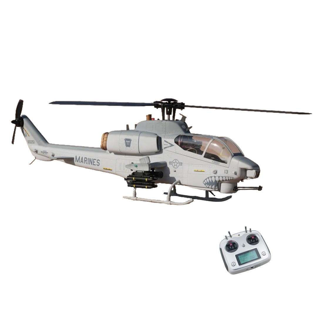 WOLFBUSH&ROBAN AH-1W 470-Class 2.4G 6CH Dual-Rotor RC Military Helicopter Model with GPS Positioning, Synchronized Turret & Left/Right-Hand Control (RTF Version/Grey)