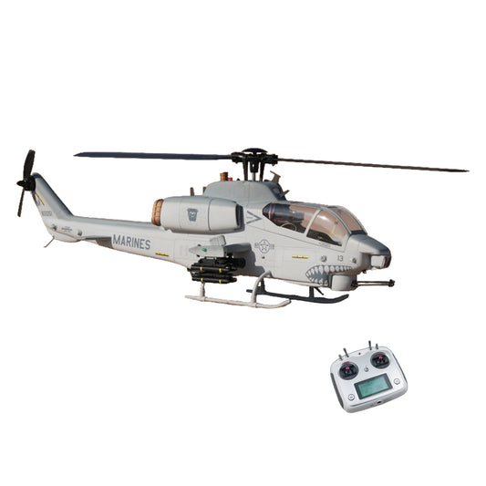 WOLFBUSH&ROBAN AH-1W 470-Class 2.4G 6CH Dual-Rotor RC Military Helicopter Model with GPS Positioning, Synchronized Turret & Left/Right-Hand Control (RTF Version/Grey)