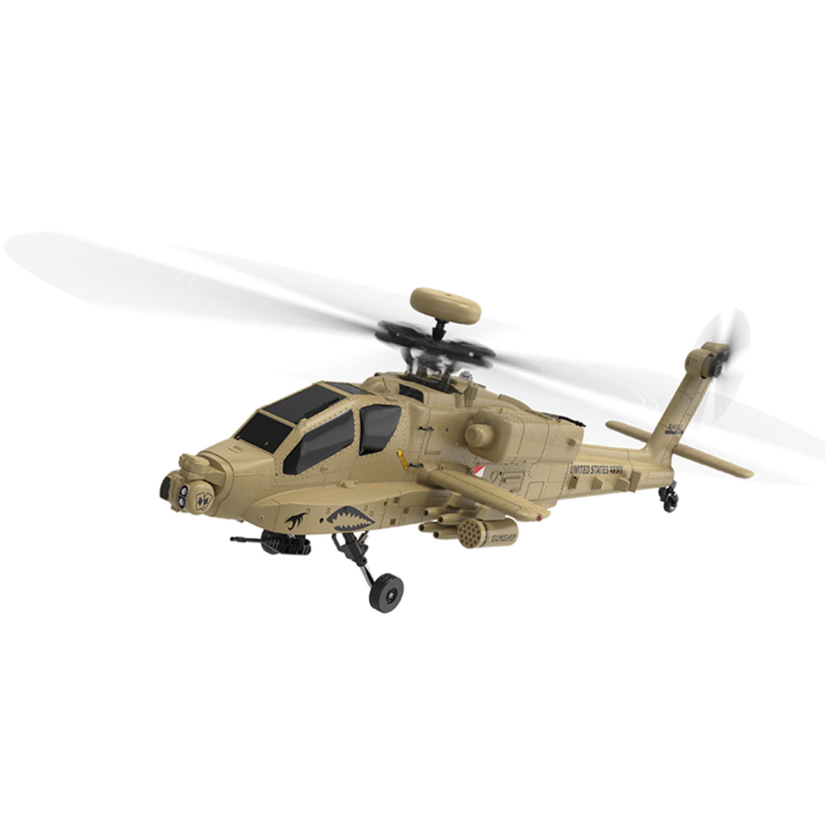 WOLFBUSH & YU XIANG F11-N AH64 1/32 Scale 2.4G 6CH Coaxial Dual Rotor 6G/3D Apache RC Helicopter Model with Optical Flow Altitude Hold (RTF Version/Desert Yellow)