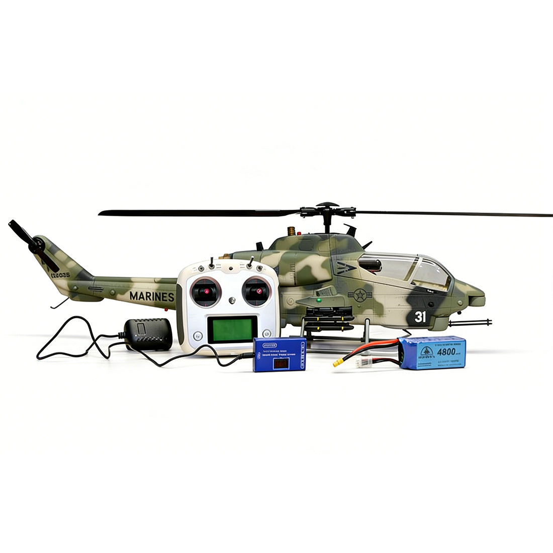 WOLFBUSH&ROBAN AH-1W 470-Class 2.4G 6CH Dual-Rotor RC Military Helicopter Model with GPS Positioning, Synchronized Turret & Left/Right-Hand Control (RTF Version/Grey)