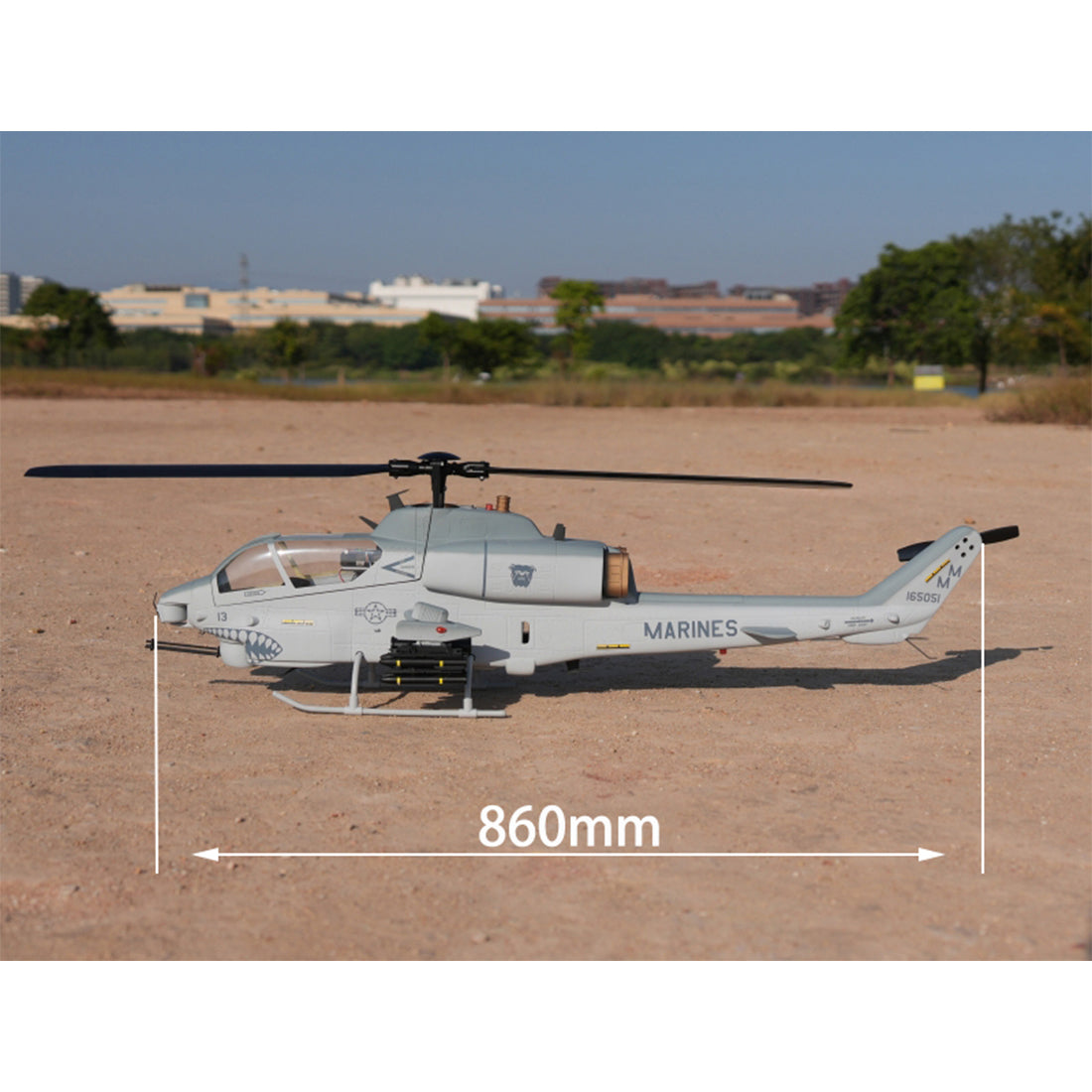 WOLFBUSH&ROBAN AH-1W 470-Class 2.4G 6CH Dual-Rotor RC Military Helicopter Model with GPS Positioning, Synchronized Turret & Left/Right-Hand Control (RTF Version/Grey)